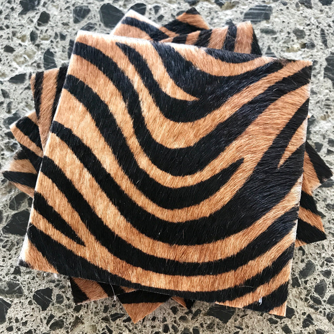 Coaster Set - Tan Zebra & Black